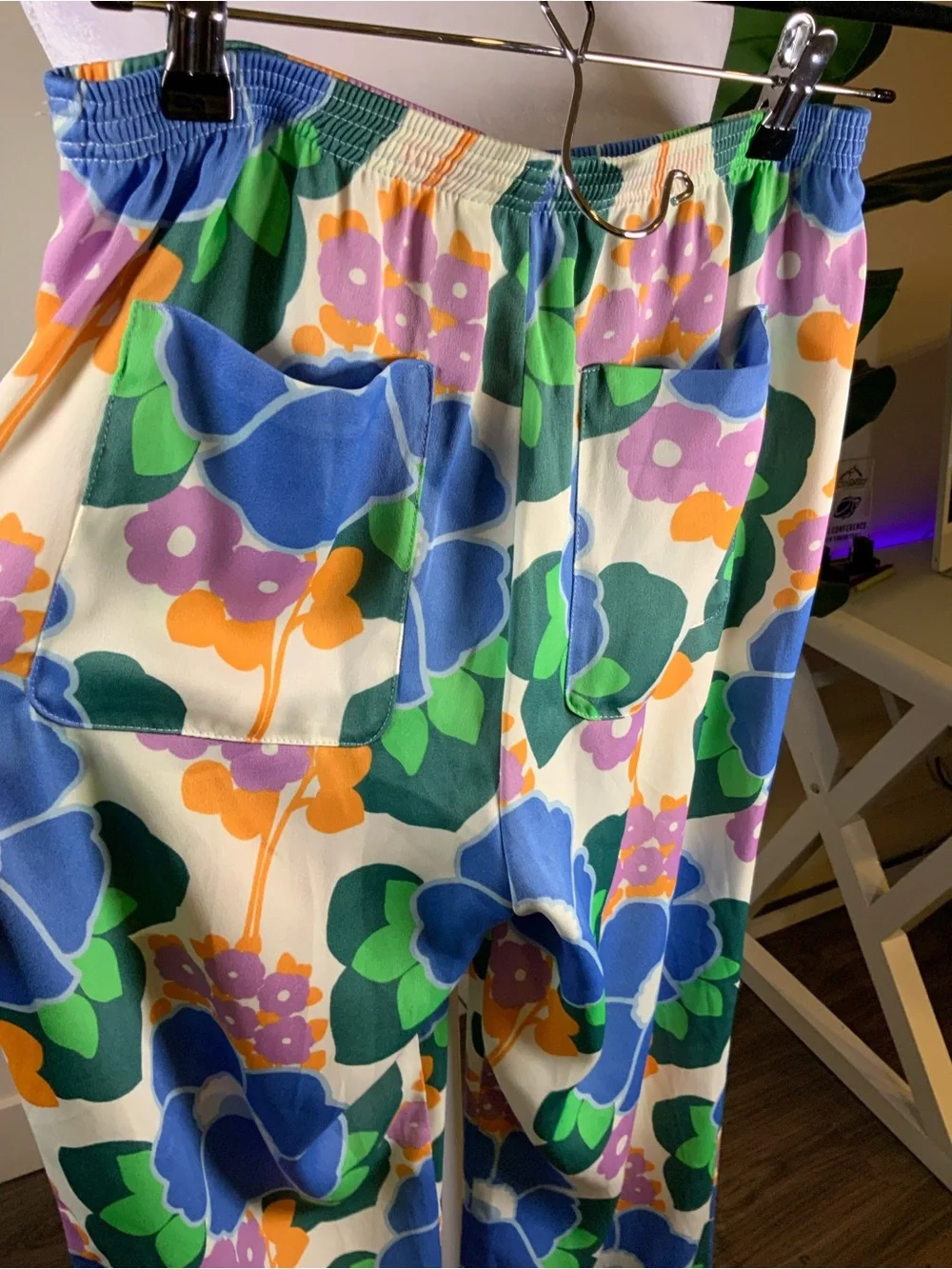 Zara Floral Wide-Leg Pants - Blue, Green & Orange